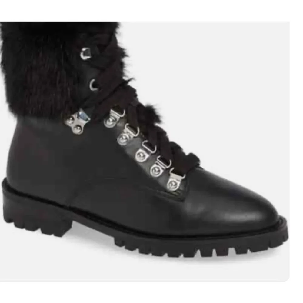 Rebecca Minkoff Jaylin Black Leather Ankle Combat Boots Faux Fur Sz11 $259